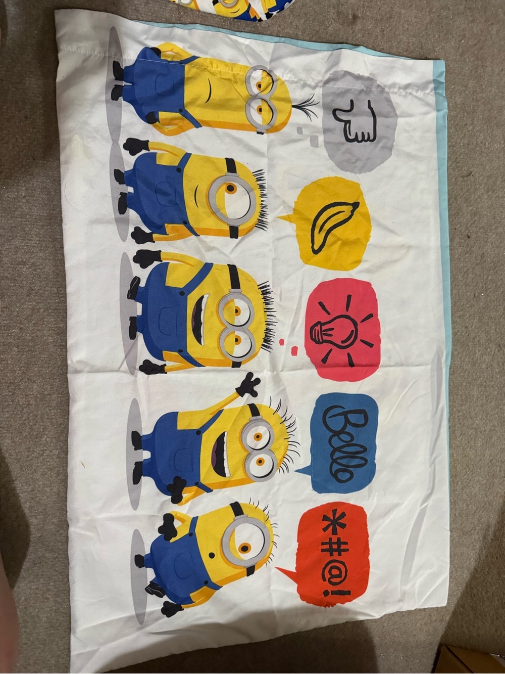 Minions-Pattern Kids Pillowcase - White, Yellow, Blue